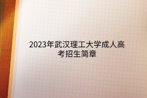 2023年武汉理工大学成人高考招生简章